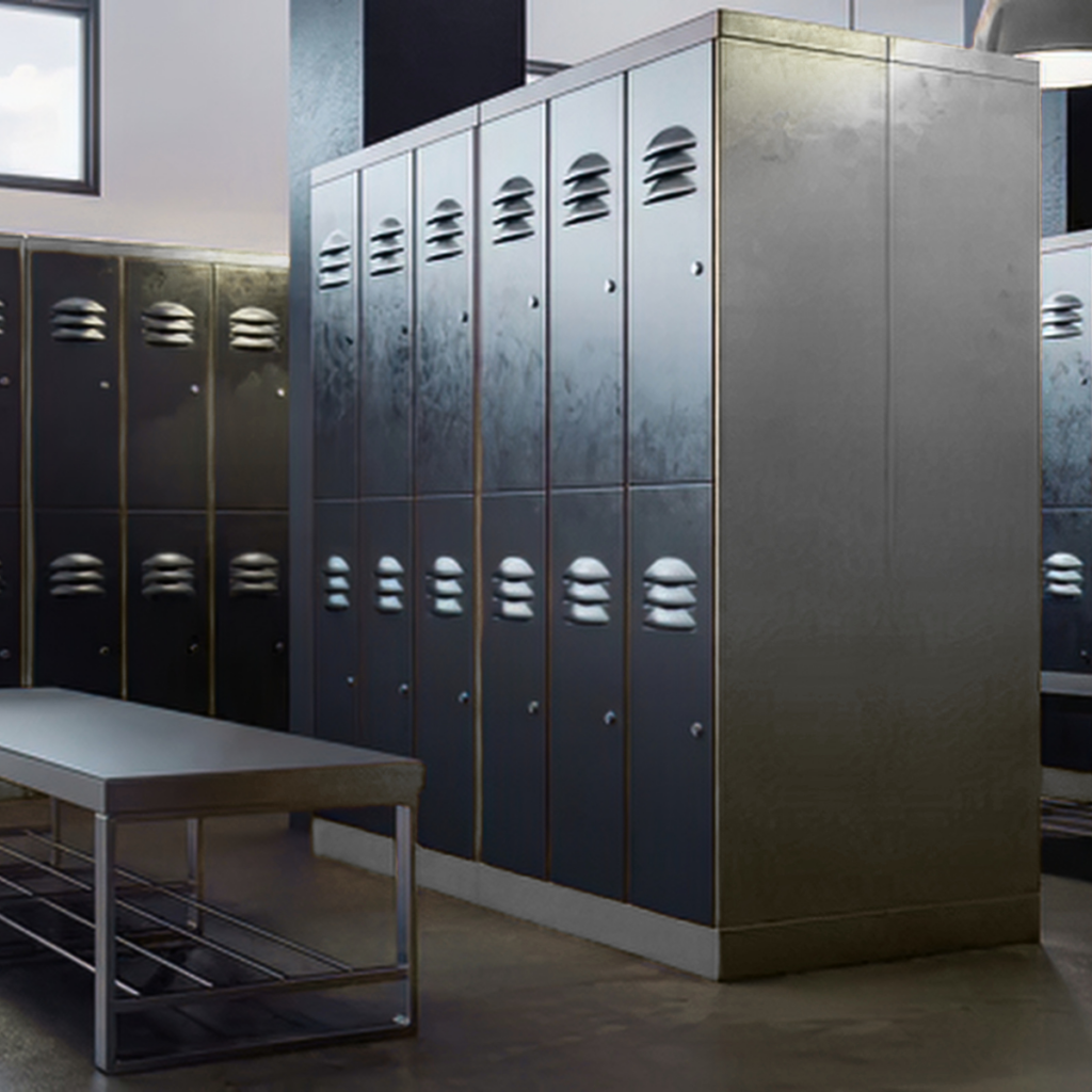 changing room with metal lockers dark grey