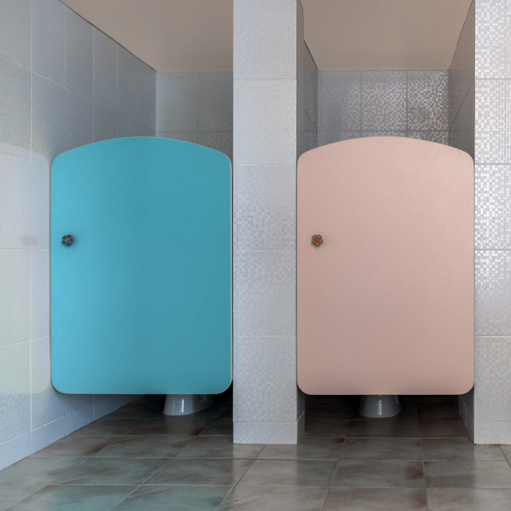pre school toilet washroom blue door