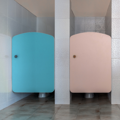 pre school toilet washroom blue door